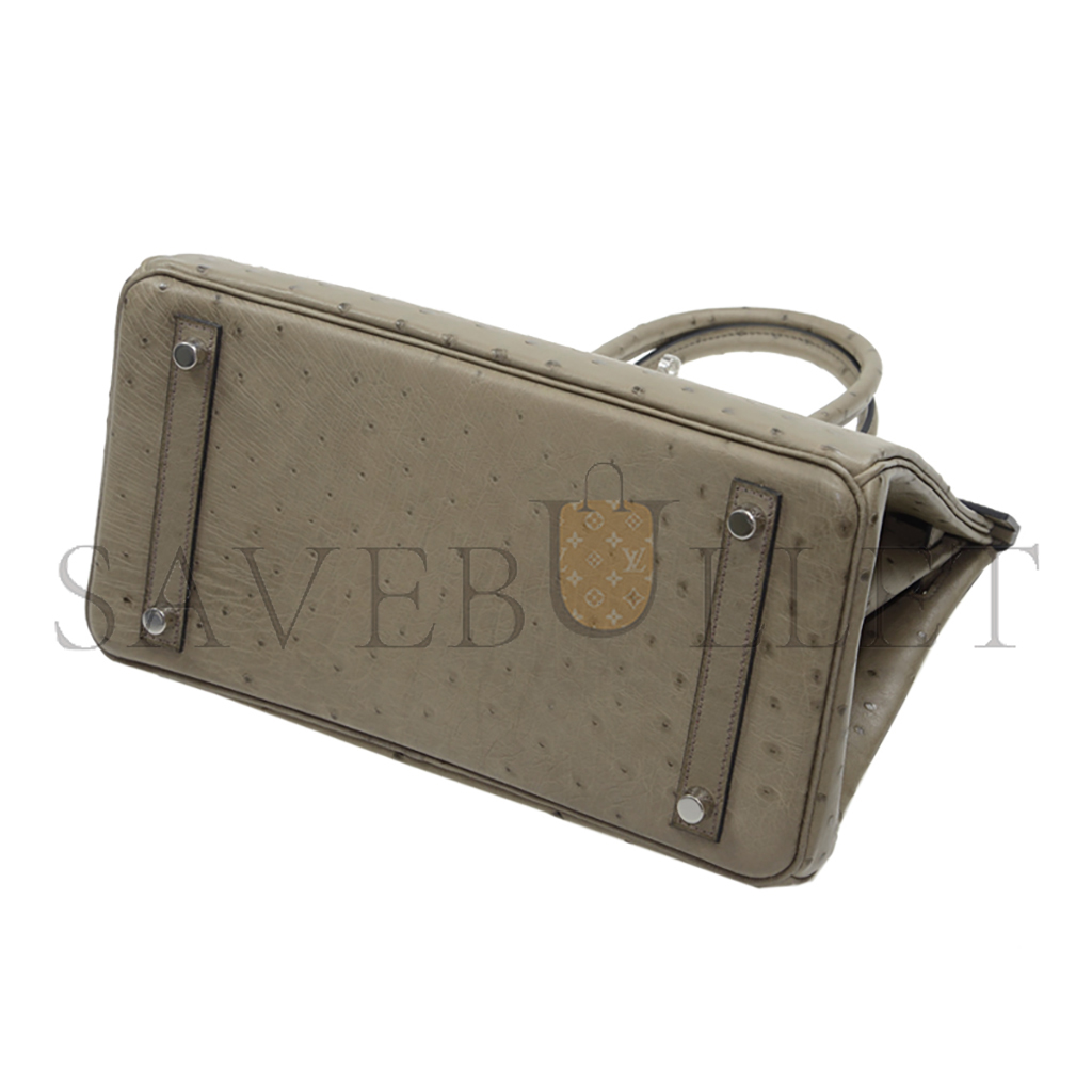 HERMÈS MASTER BIRKIN 30 OSTRICH LEATHER MEDIUM BROWN SILVER BUCKLE H041933CK70 (30*22*16cm)